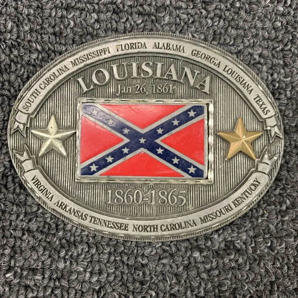 Vtg Enchantmint 1999 Louisiana Civil War State History Belt Buckle Pewter Flag